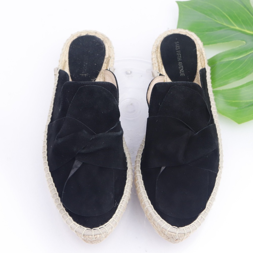 Saks Fifth Avenue Shoes Womens Mule Size 8.5 Black Espadrille Flat Slide Slip On